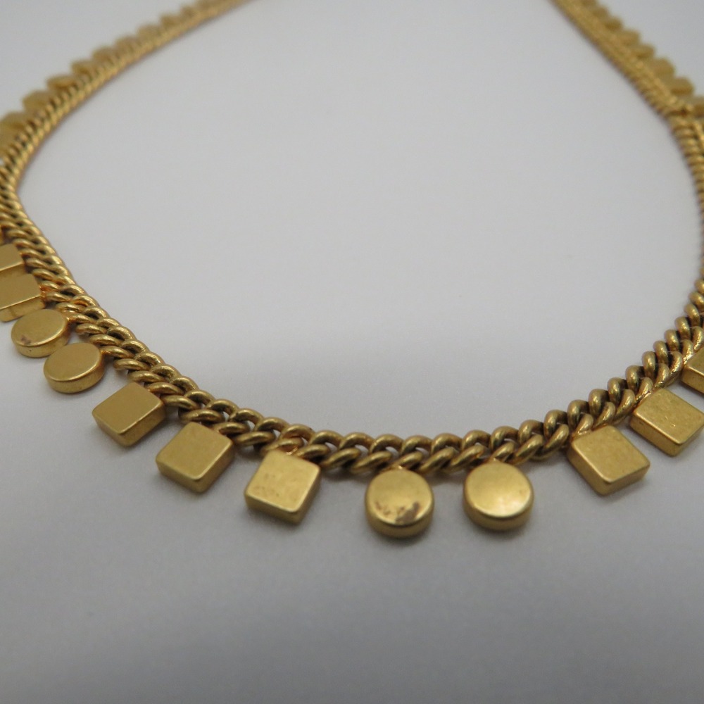 Madewell Gold Tone Geometric Square Circle Fringe Curb Chain Necklace 14.5"
